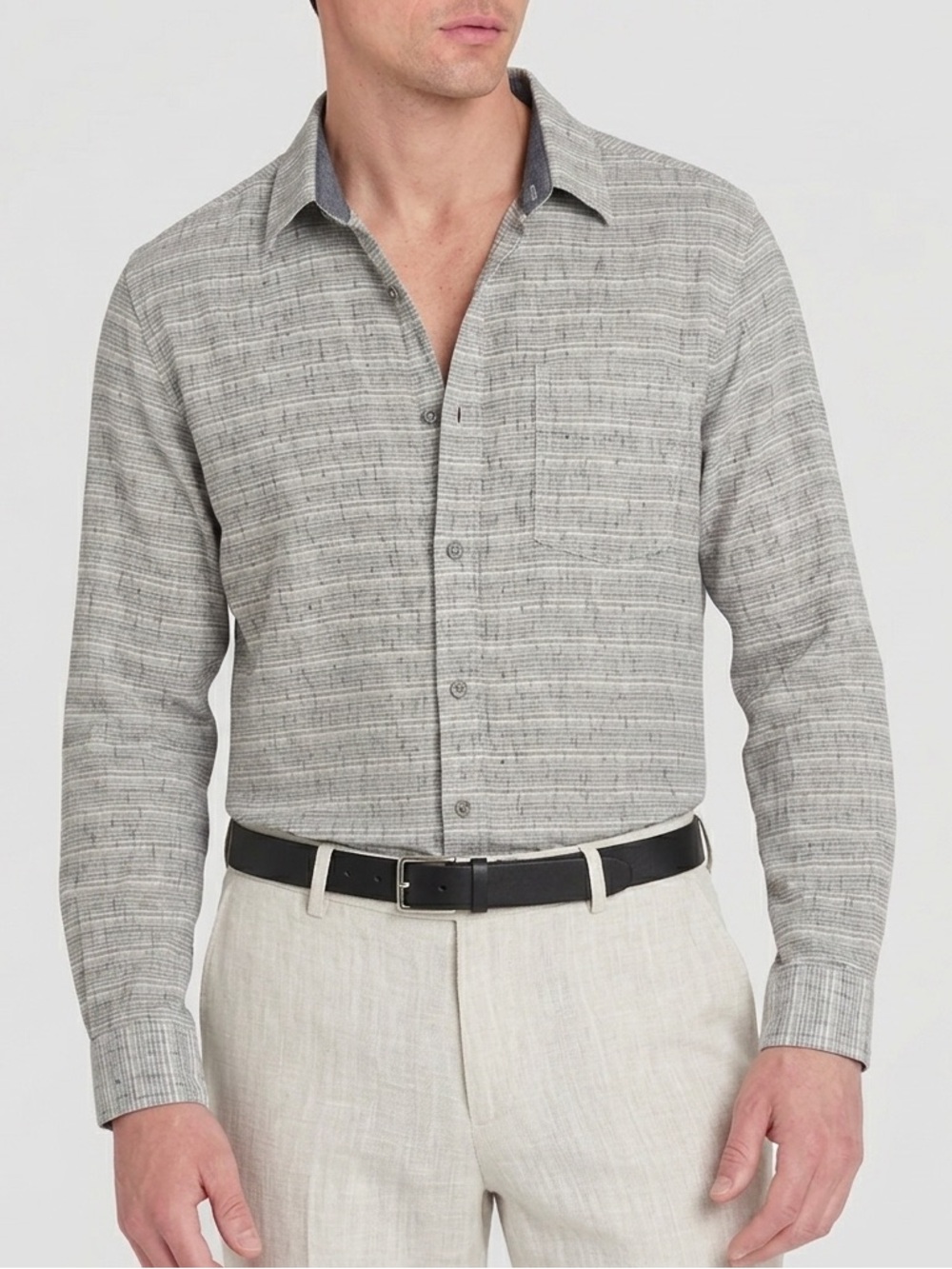 Carbon2Cobalt “ Element" Cotton/Linen Button Down Shirt Gray Textured Medium